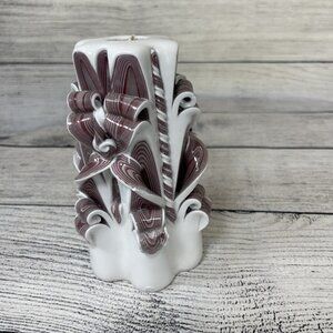 Luxury Hand Carved Red White Candle 6.5"